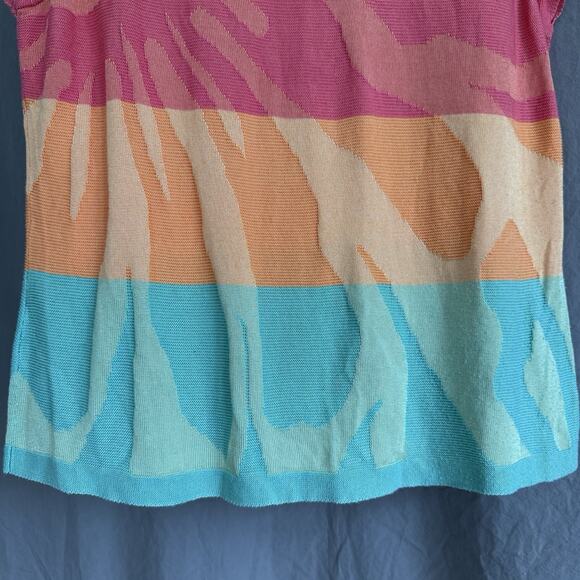 Y2K Knit Colorblock Tee V-Back Tropical Sunset Stripes Indie Skater Size M - Picture 4 of 10